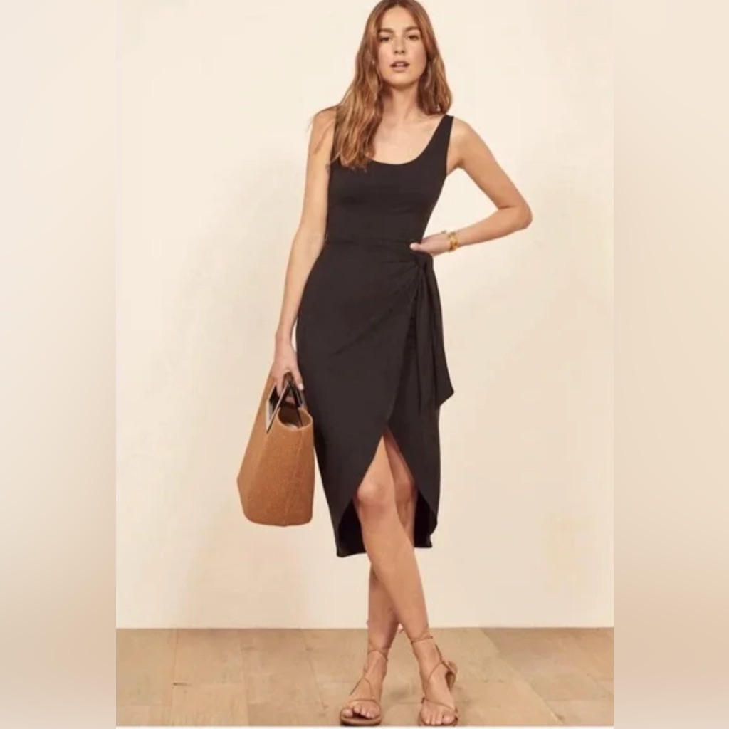 Reformation Kaila Elegant Black Wrap Dress